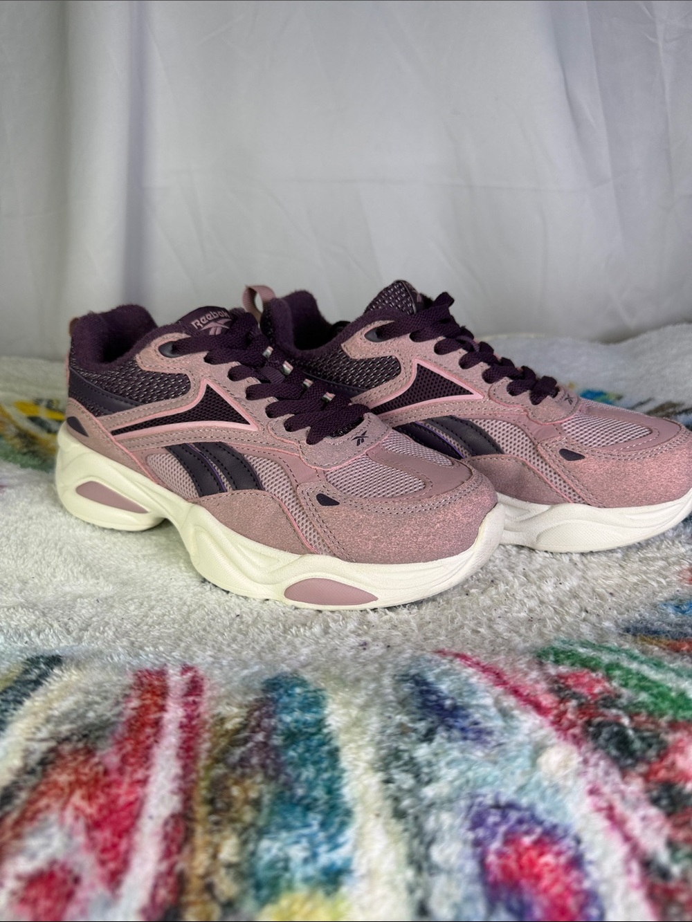 Reebok Women's Pink and Plum Chunky Runner Sneakers